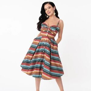 NWOT Unique Vintage Serape Stripe Rockie Swing Dress - XL/14